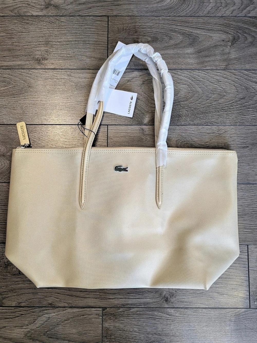 Lacoste CAMPANULA L1 LARGE SHOPPING BAG Large Shopping Tote in Light Gold NWT